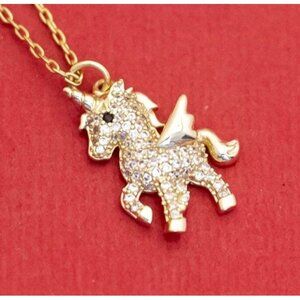 18 inch, Vintage Abstract Unicorn Gold Tone Necklace - F38